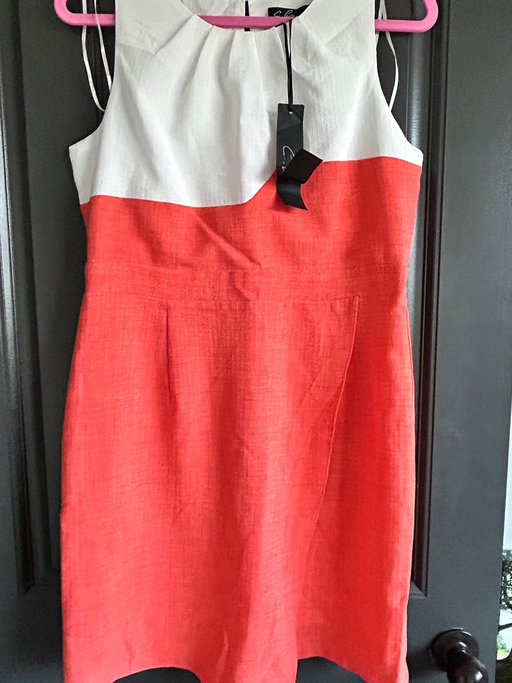 C. Luce White and Coral Sleeveless Colorblock Midi Dress